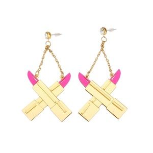 Personality Gold Acrylic Pink Lipstick Earrings